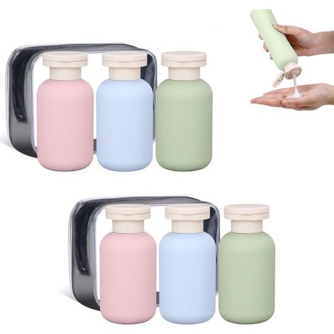 Set da viaggio di 6 flaconi a prova di perdite per shampoo e lozione (100 ml, verde/blu/rosa) (1/5)