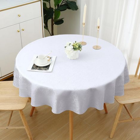 Nappe lavable ronde 140cm Jacquard ornements facile d'entretien blanc
