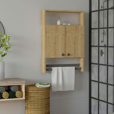 Armoire de toilette effet bois clair 1 porte-serviettes MARFA (1/4)