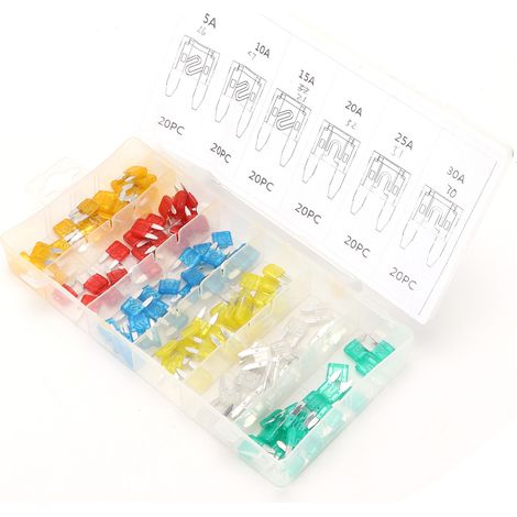 Lot de 120 fusibles à lame mini universels 5/10/15/20/25/30A pour moto et véhicule (1/5)
