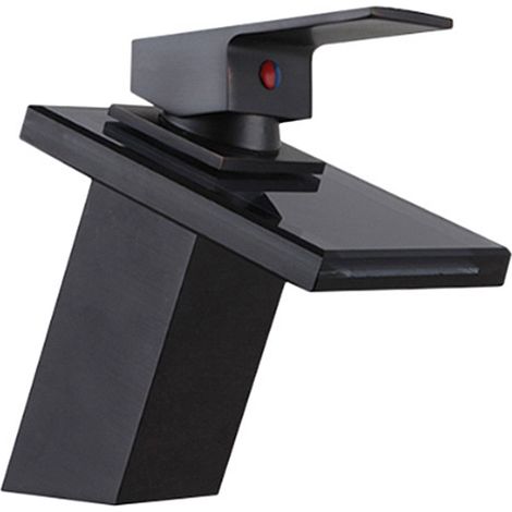 Robinet de lavabo mitigeur noir en laiton et verre – Cascade innovante – Économie d'eau 30% – Installation facile avec accessoires fournis – Ideko (1/5)