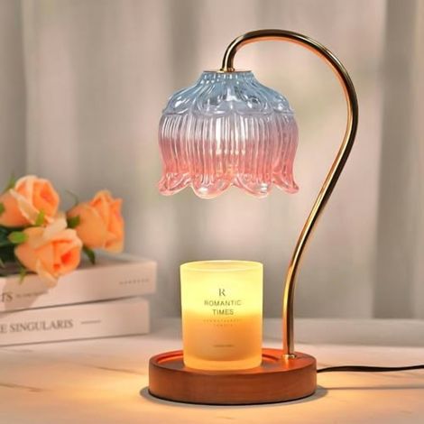 Lampe Chauffe-Bougie - Réglable En Intensité - Minuterie 2 4 8 H - Pour Bougies En Pot - Rose Et Bleu - 1 Pièce