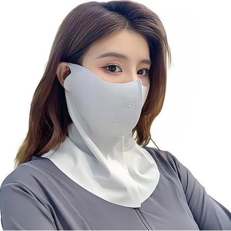 Juego de 6 mascarillas faciales de seda helada con protección UPF 50+ y correa para el cuello，frescas y transpirables，Gris claro (1/4)