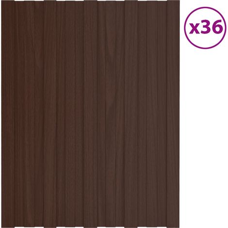 Panneau de toiture 36 pcs Marron 60 x 45 cm Acier galvanisé (1/5)