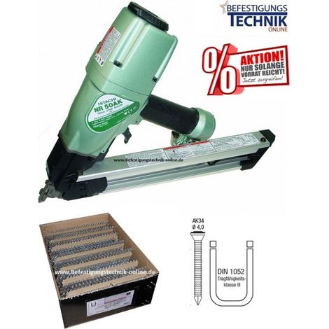 Hitachi Druckluft Ankernagler Kammnagler NR50AK 40-50mm + Ankernägel 4,0x50mm 2000 Stück-EN12504