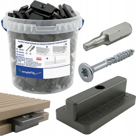 Montageklammern für WPC-Platten 100 Stück H 7 mm + Schrauben + Bit (1/5)