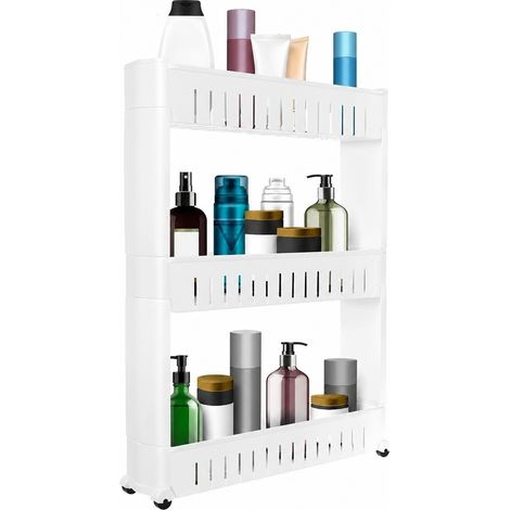 Chariot de rangement à roulettes à 3 niveaux, organisateur utilitaire en plastique, 54,5 x 12,5 x 72,5 cm (1/5)