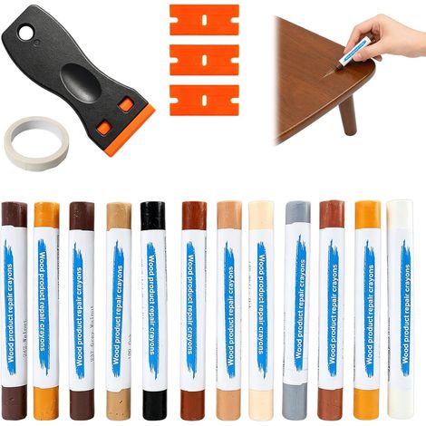 17 Pièces Kit Réparation Parquet avec 12 Couleurs, Bâtons de Cire dure pour Bois Stratifié Vinyl Carrelage, Trous Rayures Fissures, Tons Gris (1/5)