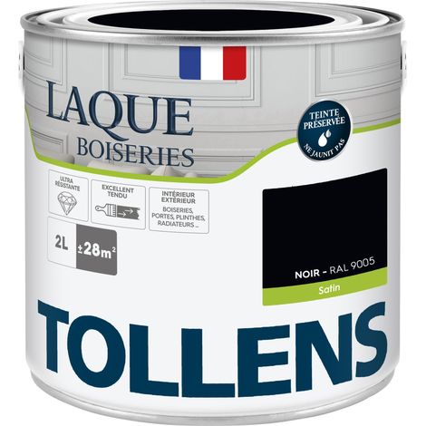 Peinture Laque - Ultra Résistante aux lessivages - TOLLENS - Multisupport boiseries, murs, meubles - Satin - Noir - 2L = 28m2
