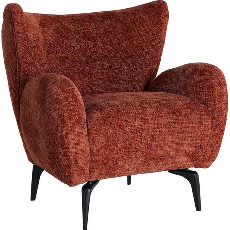 Fauteuil shabby chic en polyester marron et laiton noir mat - Marron chaud et laiton noir mat (1/5)