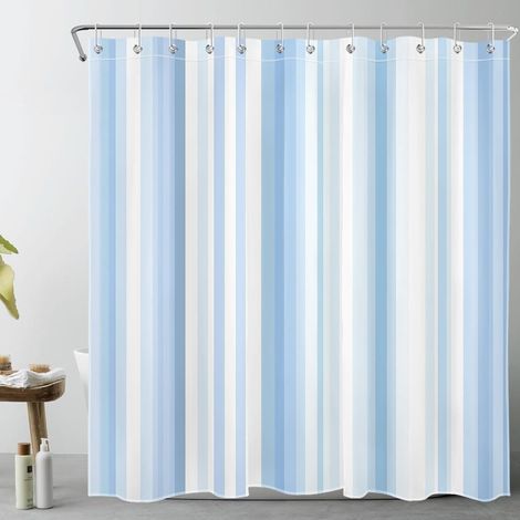 Rayé Bleu et Blanc Rideaux de Douche 180x200cm Art Abstrait de l’Ombre Rideaux de Bain avec Crochets,Moderne Extra Longue Imperméable Polyester Anti Moule Salle de Bain Décor (1/5)