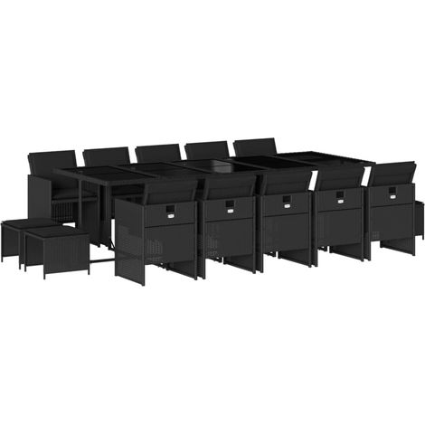 Maison Exclusive - 15-tlg. Garten-Essgruppe mit Kissen Schwarz Po