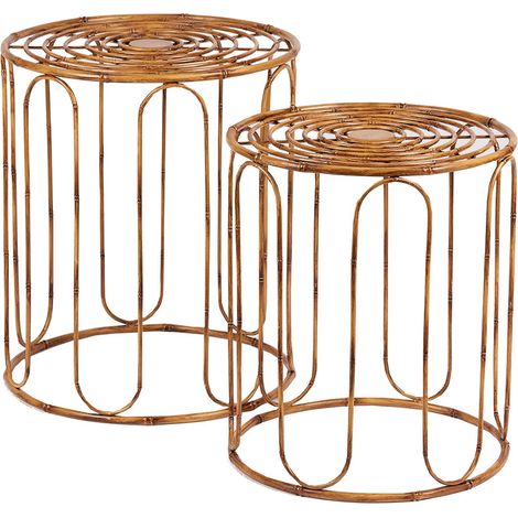 Tavolini rotondi in metallo color naturale per arredamento set 2 pezzi