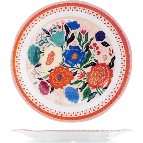 Lot de 6 assiettes plates en mélamine décorées Ø28 cm – Résistantes et légères, lavables au lave-vaisselle, idéales pour une utilisation quotidienne et extérieure