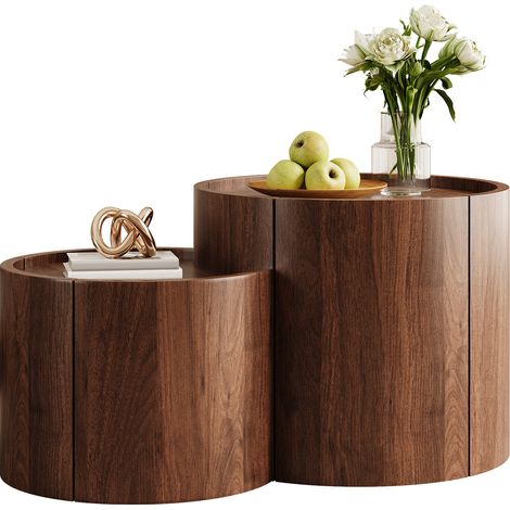 Table basse avec rangement, table basse ronde avec tiroirs et portes incurvées, table de salon moderne en panneaux de particules, console au design arrondi (1/5)