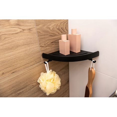 Étagère d'angle de salle de bain Apo - Noir - 1 pièce - Bord de protection - Matériau ABS
