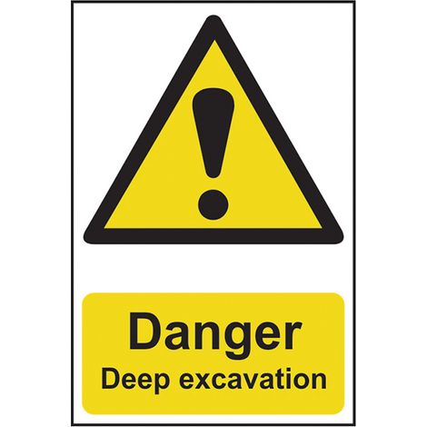 Warning: Deep Excavation Area PVC Sign 400 x 600mm - Scan Danger Sign for Construction Safety