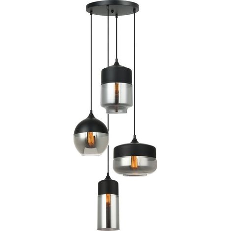 Italux Molina - Luminaire suspendu moderne noir à 4 lumières avec abat-jour noir fumé, dimmable E27