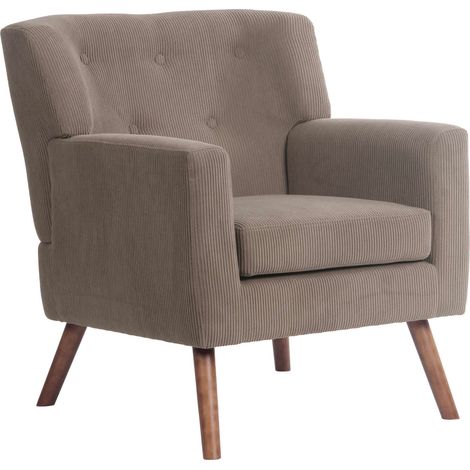 Fauteuil élégant en velours côtelé marron foncé avec dossier à boutons capitonnés pieds en bois 100008243 (1/5)