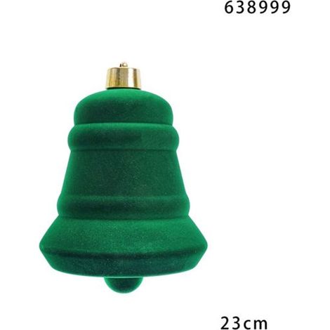 TRADE SHOP - Campana Natalizia 23cm Floccata Con Gancio Dorato Appendino Ornamento Decorazione Feste - Verde (1/2)