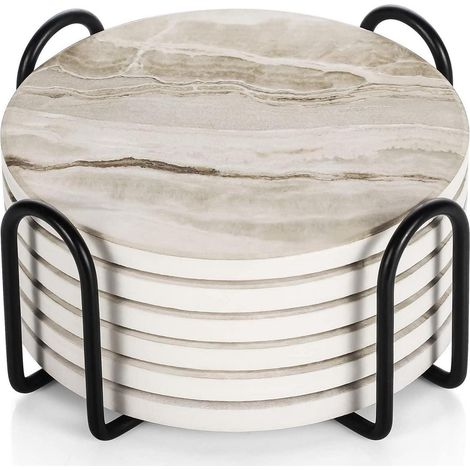 LIFVER Marmor Glas Untersetzer-Set 6er Absorbierender mit Korkboden Halter (1/5)