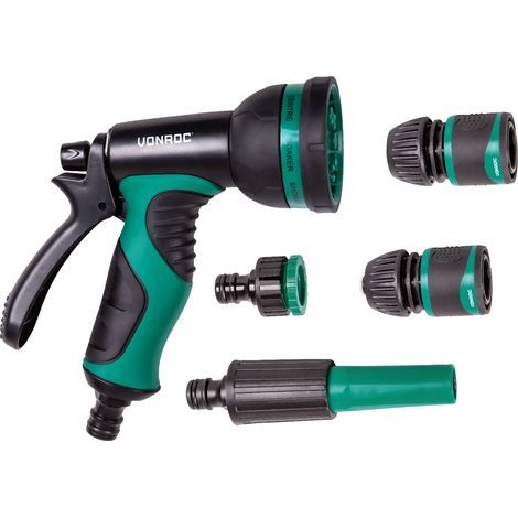 Pistolet d'arrosage 8 positions de pulvérisation – Alimentation d'eau réglable – Raccord tuyaux et robinet inclus – Pour usage intensif (1/5)
