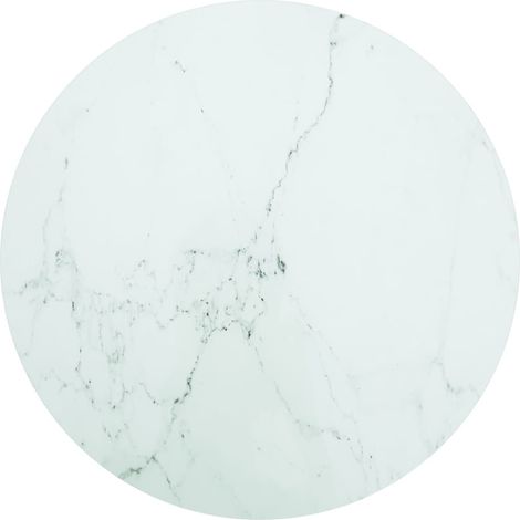 Tischplatte Weiß Ø80x1 cm Hartglas in Marmoroptik