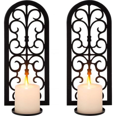 Lot de 2 bougeoirs muraux en métal à suspendre pour salon, salle de bain, couloir, entrée, cheminé (1/4)