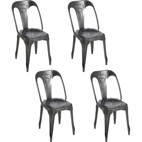 Lot 4 chaises vintage en métal gris vieilli style industriel - METALICA (1/5)