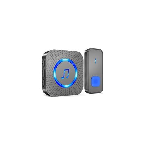 Sonnette sans Fil, 400M Sonnette Longue Portée Étanche Carillon Electronique, Kit de Carillon avec Récepteurs Enfichables pour la Maison, 55 Mélodies au 5 Niveaux Volumes, LED Bleu Noir