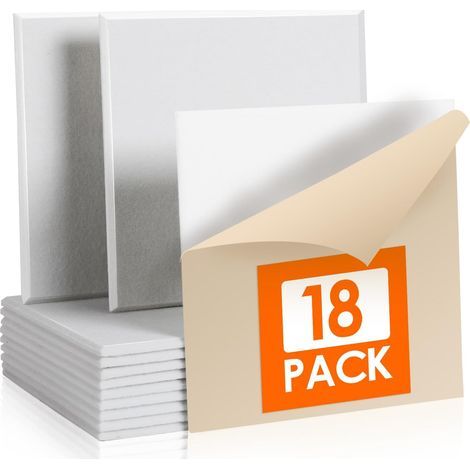 18 Acoustic Panels, Self-adhesive, Polyester foam, 30x30x1 cm, For studio, Office, White (1/5)