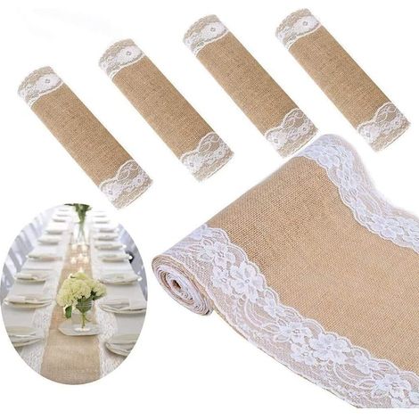 Lntyq Dentelle Chemin de Table en Jute Naturel Décoration de Mariage-30  275CM, Paquet de 5