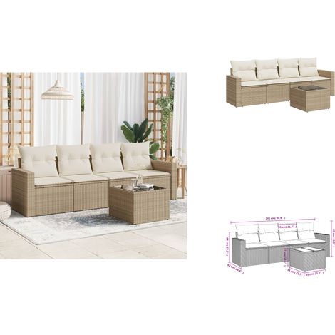 Salon de jardin avec coussins 5 pcs beige résine tressée - Ensemble Salon De Jardin - Meuble De Jardin - Canapé D'extérieur - Résine Tressée - Rotin Synthétique (1/3)