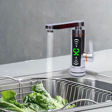 Scaldabagno elettrico istantaneo in acciaio inox, rubinetto girevole con display digitale a LED, rubinetto per acqua calda per bagno e cucina (1/4)