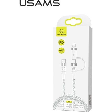 Cable USB-C a Lightning USAMS de 60 W con suministro de energía y carga rápida (blanco)