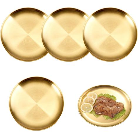 4 pièces 20cm Plats ronds en acier inoxydable,Plats de Service en Inox,Plat de service rond,Assiettes rondes en acier inoxydable,Pour camping,pique-nique,randonnée,cuisine,fête (1/5)