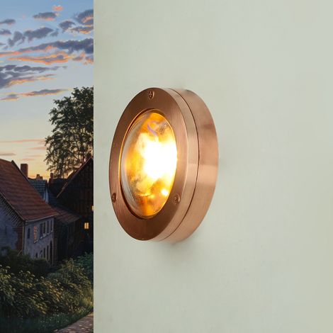 Außenlampe Wand in Kupfer IP64 G9 Ø 14 cm Glas Messing Maritim Wandlampe
