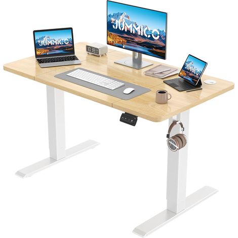Réglable en Hauteur Bureau Assis Debout Électrique Beige (1/5)