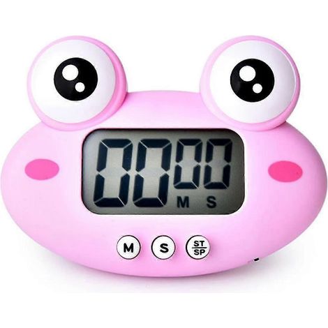 Minuteur de cuisine numérique Justup avec compte à rebours, grand écran LCD magnétique, horloge visuelle, réveil à suspendre --- Grenouille rose O( )