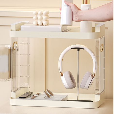 Étagère de rangement pour maquillage et parfums, élégante et facile à installer, idéale pour coiffeuse, comptoir ou salle de bain. 2 niveaux, 40 x 22 x 35 cm. (1/5)