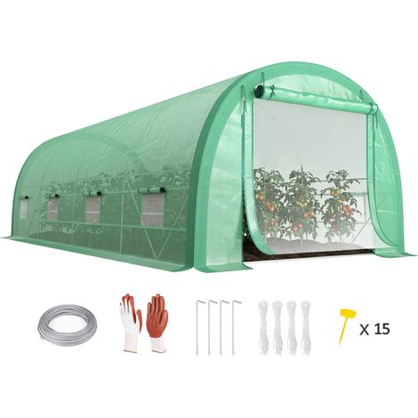 Outsunny Walk-in Tunnel Greenhouse, Upgraded Structure, Mesh Door & Windows