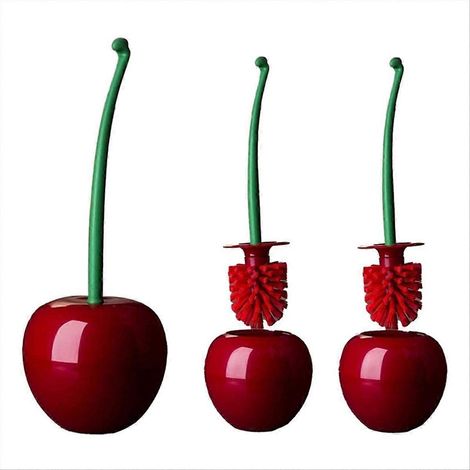 Lot de 3 brosses de toilette cerise pour salle de bain (1/5)