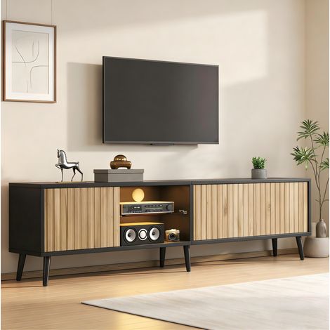 Mueble TV LED con almacenaje madera natural y negro HAVRYA (1/5)