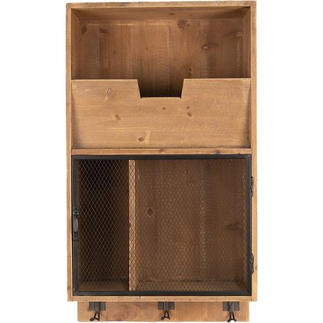 Étagère Murale en Bois et Métal Marron et Noir avec Porte et 3 Crochets 40x18x71 cm - PANGIVO (1/4)