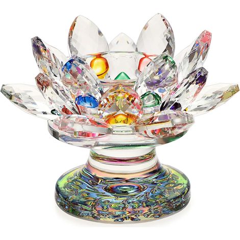 Bougeoir en verre coloré en forme de fleur de lotus, 12 cm, couleur arc-en-ciel (1/5)