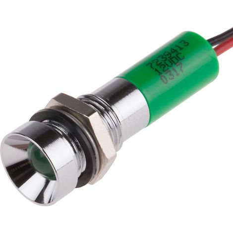 Voyant LED lumineux Vert RS PRO, dia. 8mm, 12V c.c., IP67 ( Prix pour 1 ) (1/2)