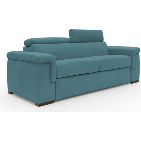 Giunone Schlafsofa mit 18 cm hoher Matratze und verstellbaren Kopfstützen aus wasserfestem Stoff T02 200 cm (mat.120x197) hellblau