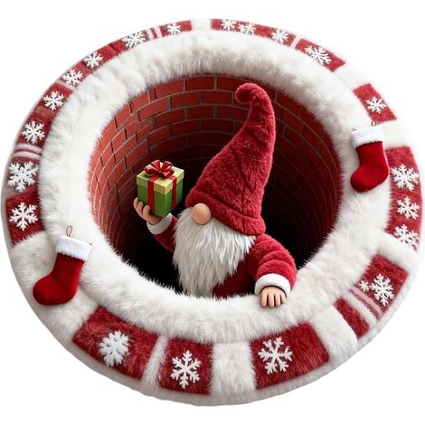 Tapis De Noël À Illusion D'optique 3D Tapis De Noël Rond Paillassons Antidérapants À Illusion D'optique pour Chambre À Coucher, Salon, Cuisine, Salle De Bain (1/5)