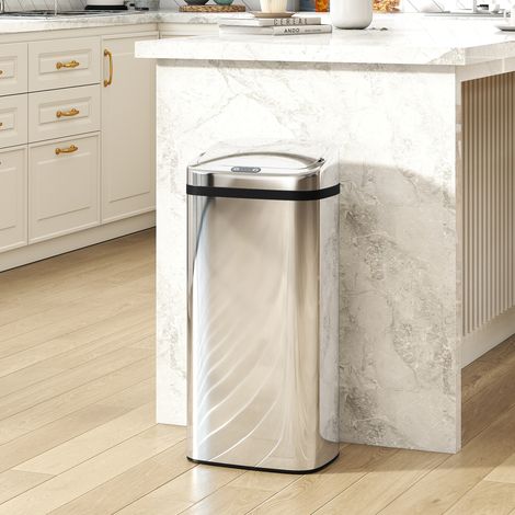 Poubelle de 40 litres avec capteur d'ouverture et de fermeture automatiques, 33 x 25 x 70 cm, argent (1/5)