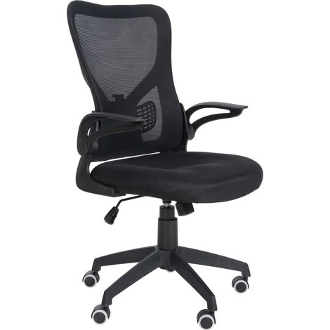 Chaise de bureau sur roulettes accoudoirs rabattables dossier en maille respirante noir 100006959